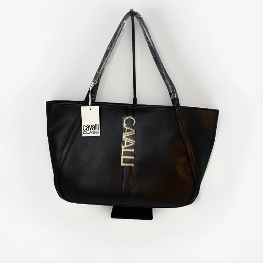 Cavalli Class Black Tote with Gold Logo
